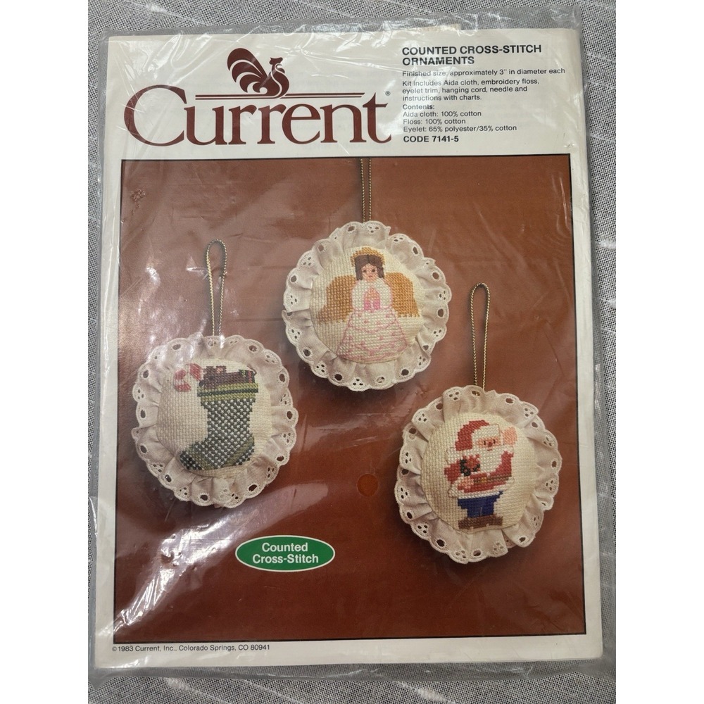 Vintage 1983 Current Count Cross Stitch Christmas Ornament Kit 7141-5